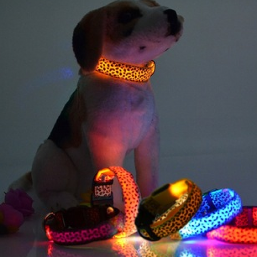 Glow Flashing LED Collar Leopard Print Design For Puppy Necklace