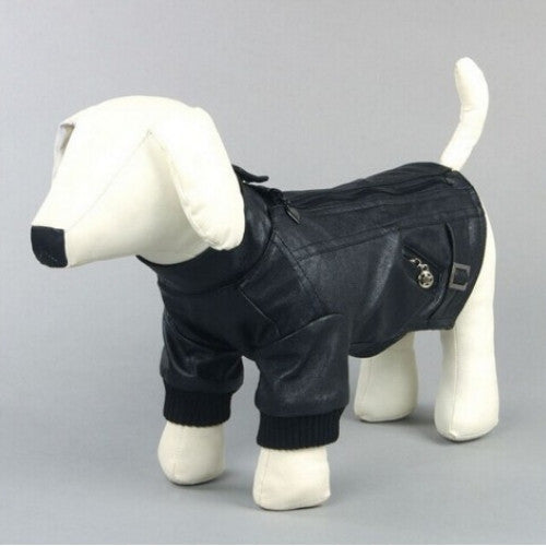 Black/Brown Leather Dog Coat Jacket
